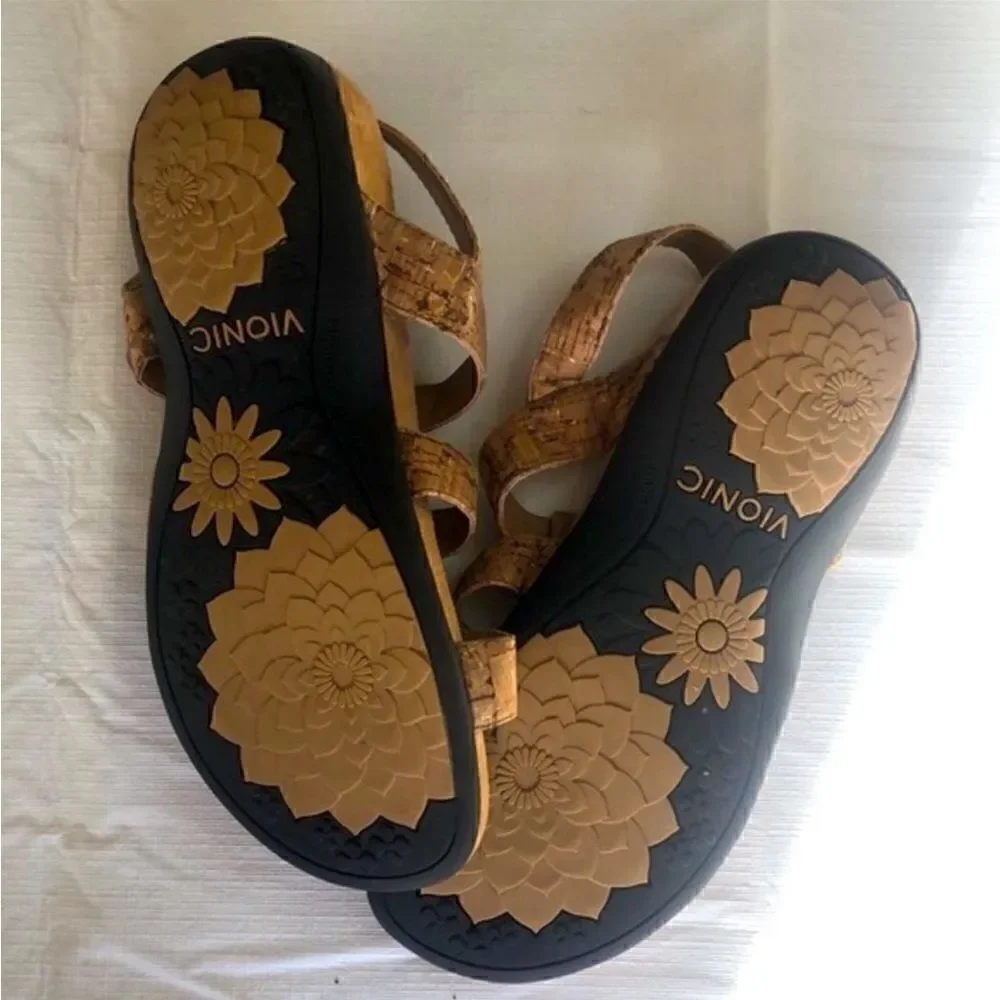 Vionic Strappy Comfort Leather Cork Sandals